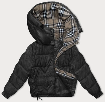 Przejściowa kurtka damska z podszewką w kratkę czarna (842)