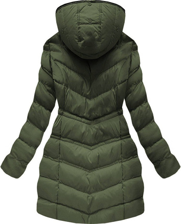 Pikowana kurtka damska zimowa z kapturem khaki (w749-1)