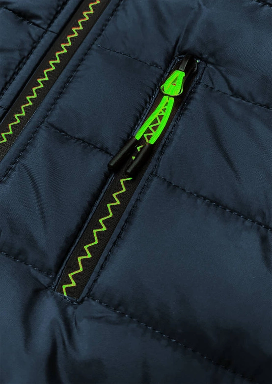 Sportowa kurtka męska z łączonych materiałów granat-szary (8M910-215)