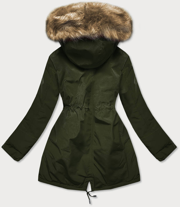 Dwustronna damska kurtka zimowa khaki-czarna (w557-1big)