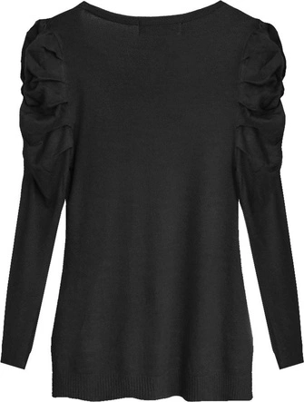 SWETER Z BUFIASTYMI RAMIONAMI CZARNY (1528)