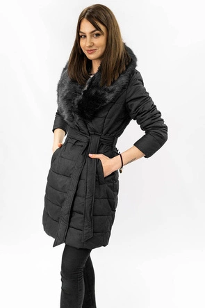 DAMSKI PŁASZCZ Z EKOSKÓRY Z FUTERKIEM CZARNY (5527)