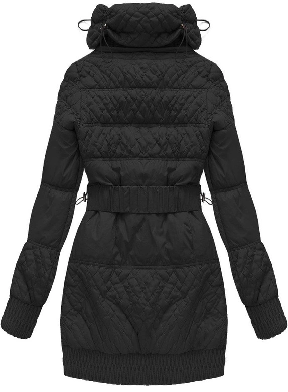PIKOWANA KURTKA Z PASKIEM CZARNA (J6311W)