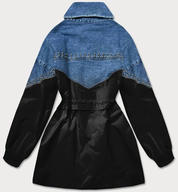 DAMSKA KURTKA JEANS DENIM Z ŁĄCZONYCH MATERIAŁÓW NIEBIESKO-CZARNA (PFFS12233)