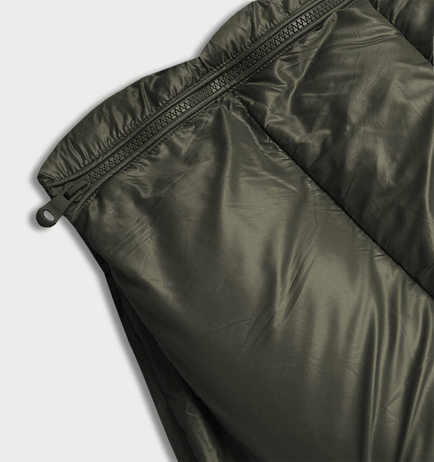 Dłuższa damska pikowana kurtka zimowa khaki (j19-017)