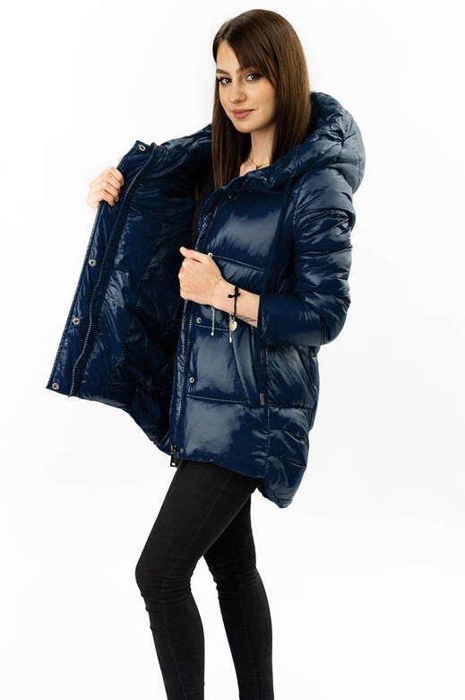 ASYMETRYCZNA DAMSKA KURTKA PIKOWANA GRANATOWA (7658)