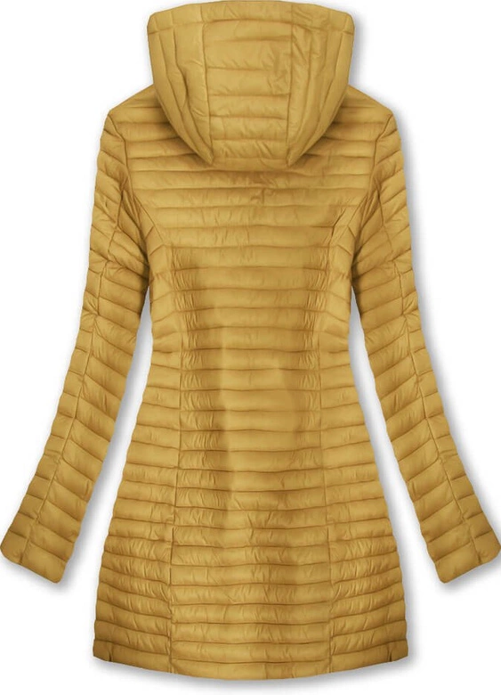 DŁUŻSZA PIKOWANA KURTKA Z KAPTUREM MUSZTARDOWA (7222BIG)