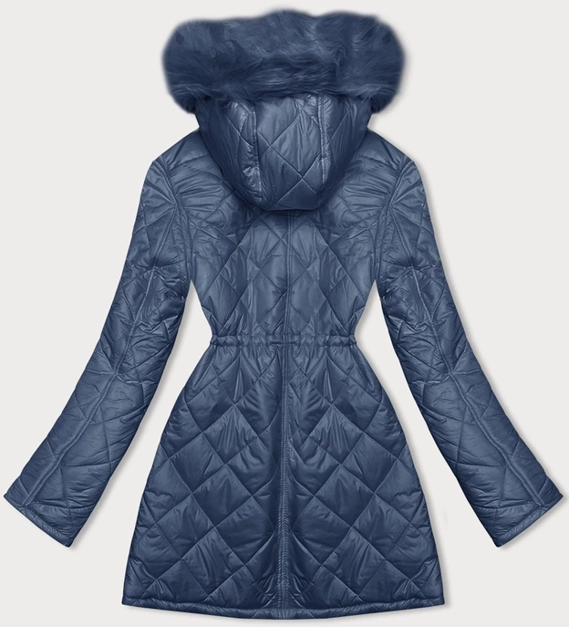 Dwustronna kurtka damska pikowana - futro niebieska (H-897-100)