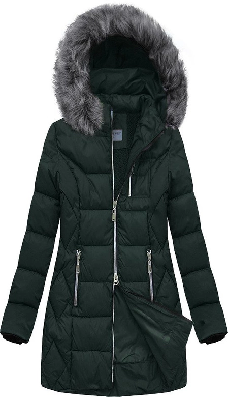 PIKOWANA KURTKA Z KAPTUREM BUTELKOWA ZIELEŃ (B2644)