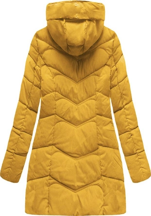 DŁUŻSZA PIKOWANA KURTKA Z KAPTUREM ŻÓŁTA (B2643)