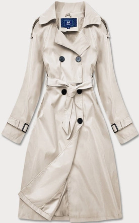 Dwurzędowy trencz z paskiem jasny beż (ag3-011)