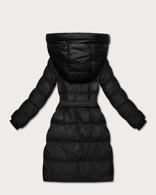 Pikowana kurtka zimowa z paskiem J Style czarna (5M3253-392)