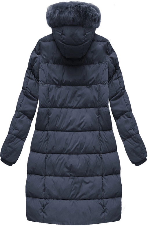 PIKOWANA KURTKA DAMSKA ZIMOWA Z KAPTUREM GRANATOWA (7790-PLUS)