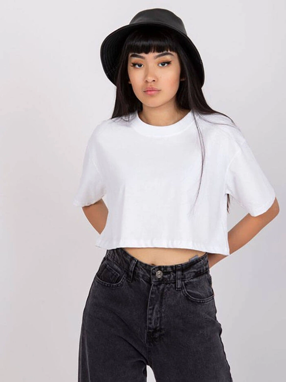 Krótka koszulka crop top biała (7541)