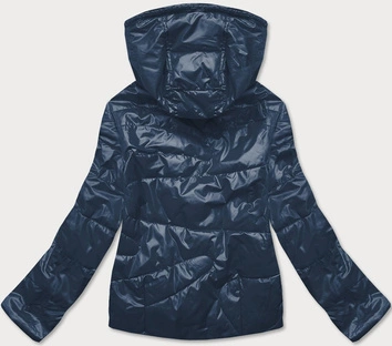 Krótka kurtka damska z kolorowym kapturem granatowo/różowa (bh2005)