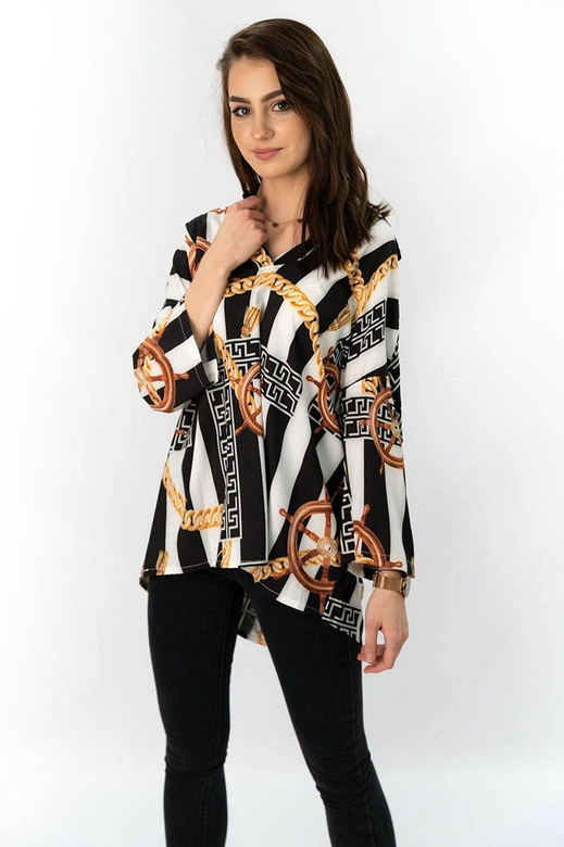 KOSZULA OVERSIZE WE WZORY BIAŁO-CZARNA (301ART)