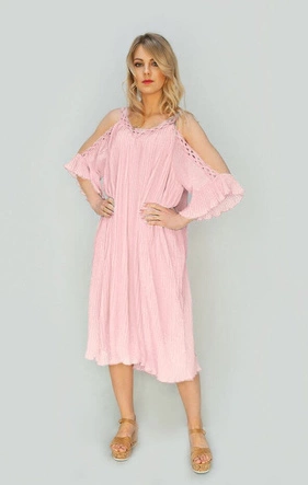 PLISOWANA SUKIENKA Z WYCIĘTYMI RAMIONAMI ŁOSOSIOWA (342ART)