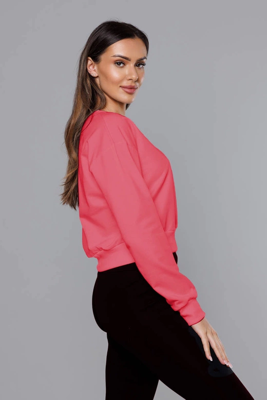 Cienka krótka bluza dresowa damska koralowa (8B938-37)
