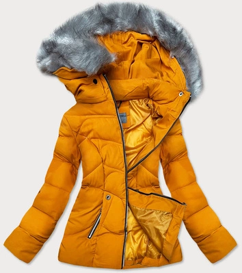KRÓTKA KURTKA ZIMOWA DAMSKA Z KAPTUREM ŻÓŁTA (B9538-7)