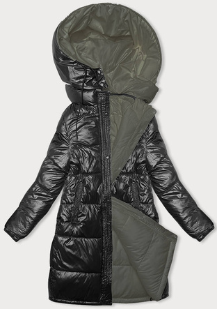 Gruba dwustronna kurtka zimowa damska czarny-khaki (V768g)