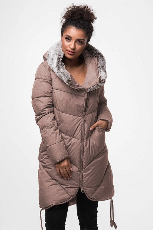 DŁUGA KURTKA ZIMOWA Z KAPTUREM ANTYCZNY RÓŻ (J18-002)