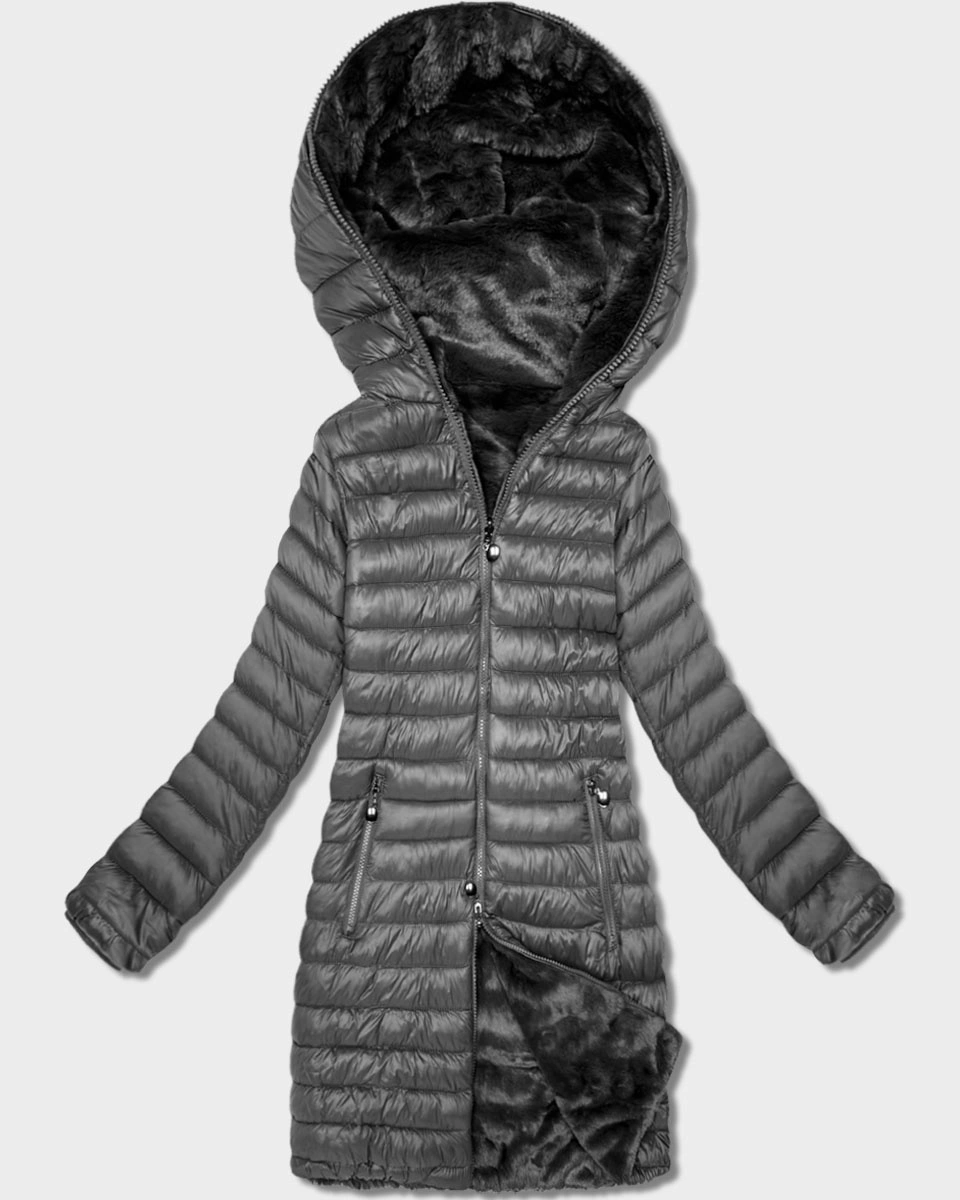 Dwustronna kurtka - futro damskie Goodlookin grafit (P3-6001-27)