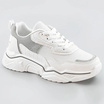Sneakersy damskie z brokatowymi wstawkami biało-szare (lu-2)