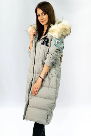 PŁASZCZ DAMSKI ZIMOWY Z PUCHEM NATURALNYM SZARY (8067)