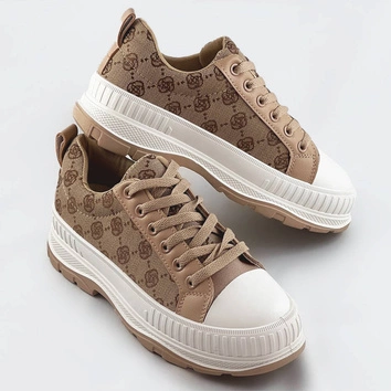 Trampki na grubej podeszwie ciemnobeżowe (s067)