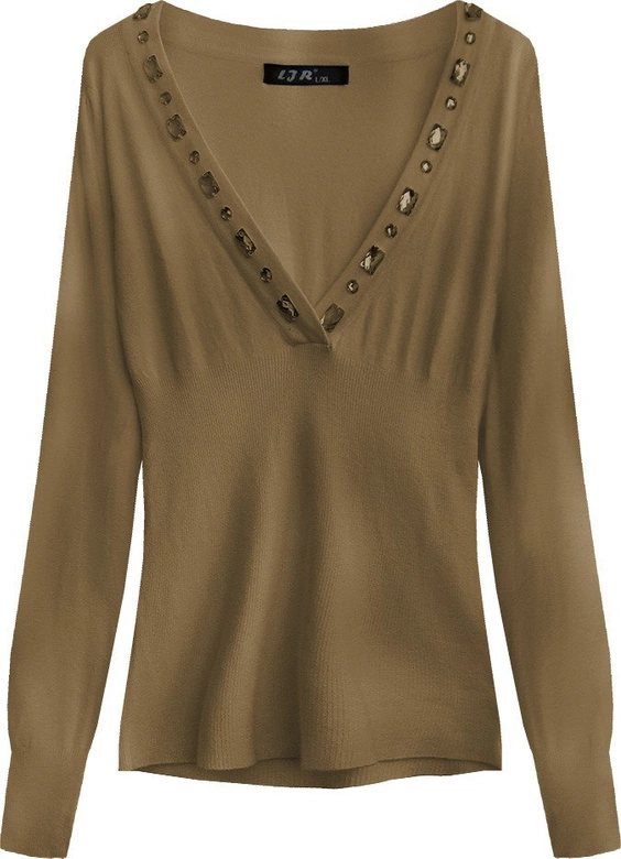 SWETER Z OZDOBNYMI KAMIENIAMI KARMELOWY (1519)