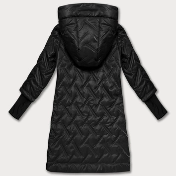 Pikowana kurtka z kapturem fason trapez czarna (T2-2290#-1)