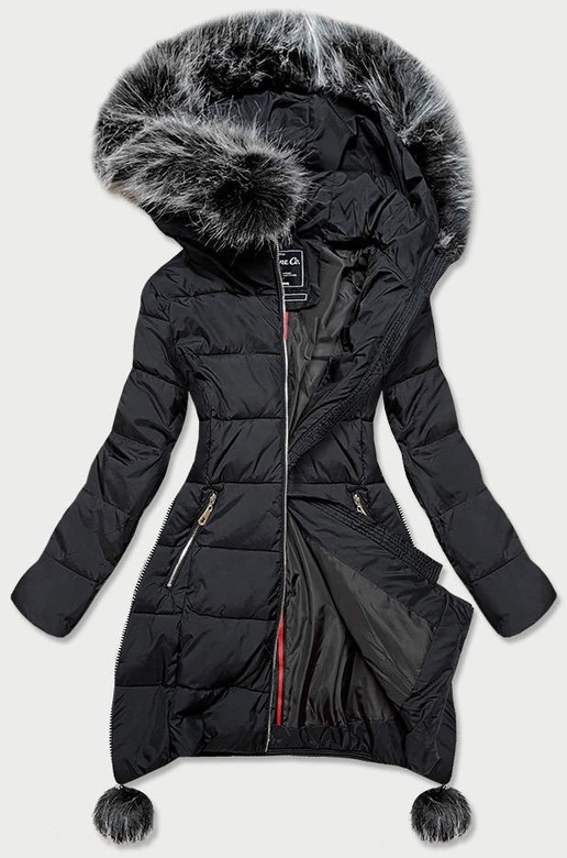 KURTKA DAMSKA ZIMOWA Z WYDŁUŻONYMI BOKAMI CZARNA (GWW1716X)