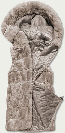 Kamizelka futrzana z kapturem beżowa (B8059-12)