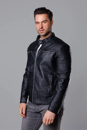 Kurtka męska typu biker czarna (11Z8053)