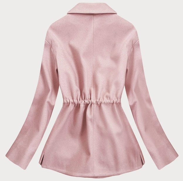 Luźny krótki płaszcz damski różowy (2727)