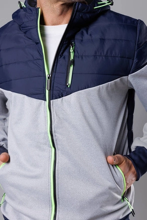 Sportowa kurtka męska z łączonych materiałów granat-limonka (8M901-215)