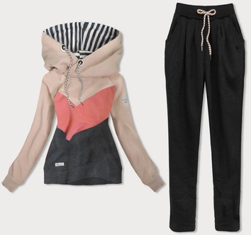 KOLOROWY DRES DAMSKI BEŻOWO-ŁOSOSIOWA (745A)