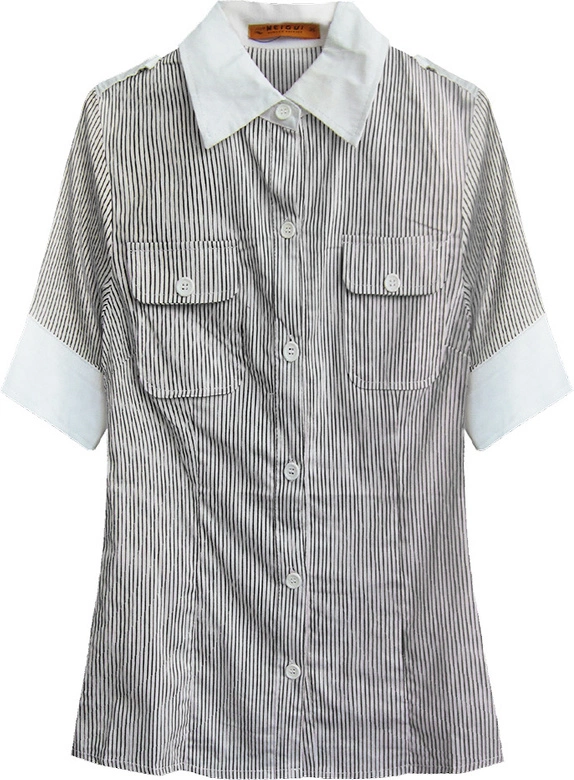 KOSZULA Z KRÓTKIM RĘKAWEM BIAŁO-CZARNA (6011)