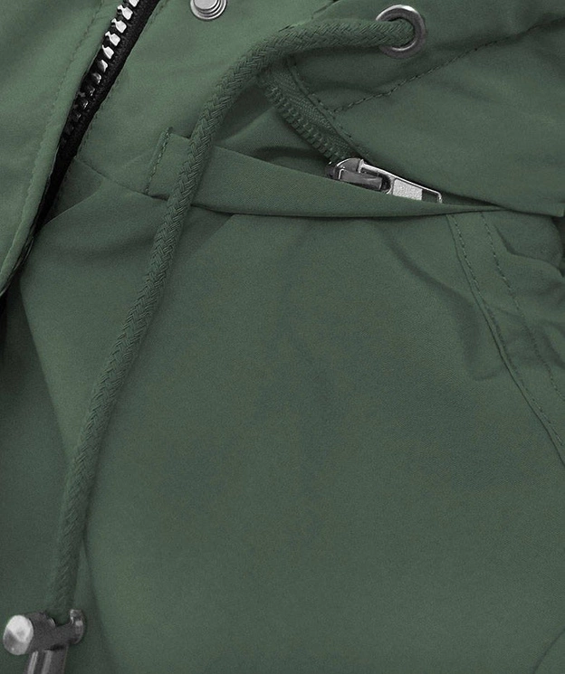 DWUSTRONNA PARKA DAMSKA Z KAPTUREM KHAKI W KROPKI (W354-1BIG)