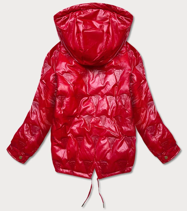 Kurtka damska z kapturem w tłoczone wzorki czerwona (b9765-4)