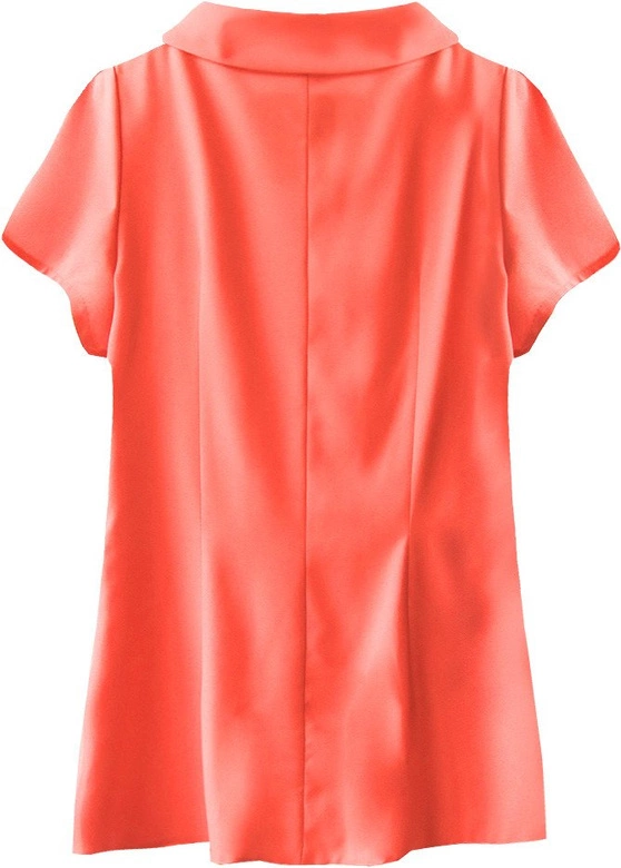 BLUZKA Z WIĄZANYM KOŁNIERZYKIEM NEONOWY KORAL (289ART)