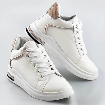 Sportowe buty na ukrytym koturnie biało-beżowe (666-16)