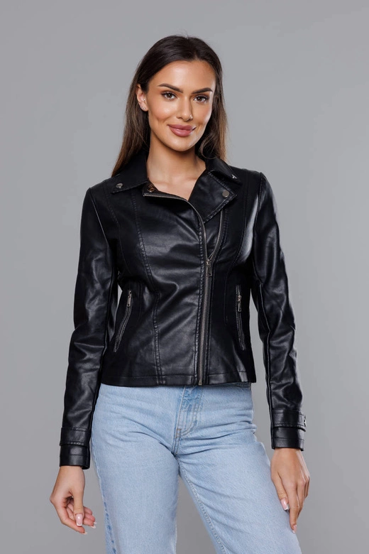 Damska kurtka z klapami czarna (11Z8035)