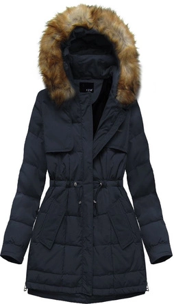 PIKOWANA KURTKA Z PUCHEM NATURALNYM GRANATOWA (8081)