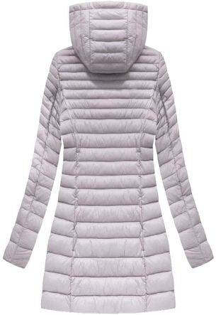 Dłuższa pikowana kurtka z kapturem wrzosowa (7240)