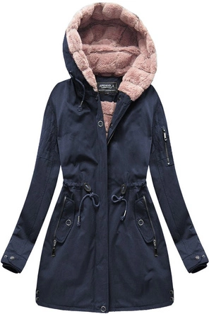 PARKA DAMSKA ZIMOWA Z FUTREM GRANATOWA (XW807X)