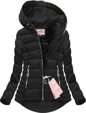 KRÓTKA PIKOWANA KURTKA Z KAPTUREM CZARNA (W516)