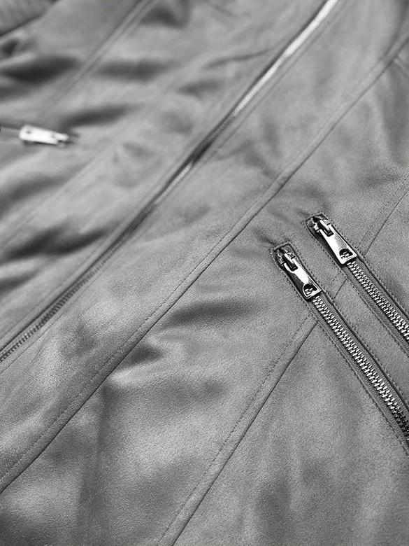 ZAMSZOWA DAMSKA KURTKA ZIMOWA Z KAPTUREM SZARA (6516)