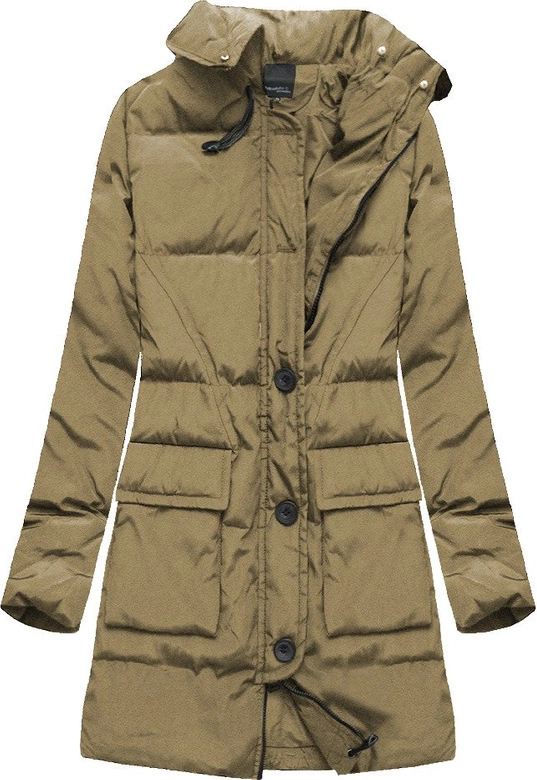 ZIMOWA PIKOWANA KURTKA DAMSKA Z PUCHEM NATURALNYM CIEMNOBEŻOWA (X1296X)