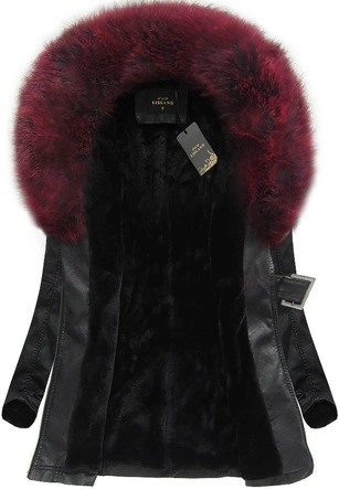 PŁASZCZYK Z FUTERKIEM CZARNO-BORDOWY (5518)